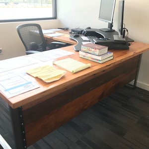 Two piece L Shaped Desk With Modesty Panel side 1. Desk With Privacy Wall. Industrial Reclaimed Wood Desk. Office Desk. Corner Desk. image 3