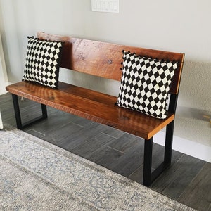 Bench with back. Accent bench. Entry bench. Industrial bench. Reclaimed wood bench. Entryway bench. Dining bench.  Bedroom bench.