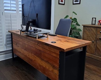 Reclaimed Wood Desk with Modesty Panel, Rustic Office Desk