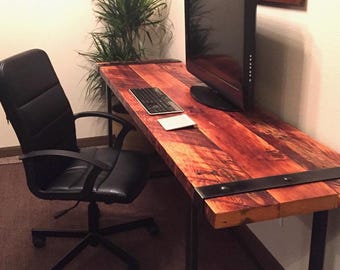 Reclaimed Wood Desk with Iron Banding – Industrial Office Furniture