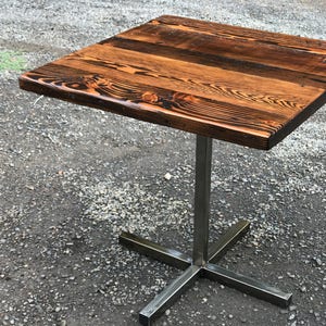 Industrial pub table. Bar table. Reclaimed wood table. Restaurant Table. Bistro Table. Pedestal Table. Dining table. Industrial Cafe Table. image 2