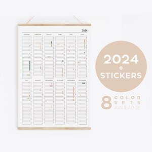 2024 Wall Planner with stickers Wall Calendar, School Year Planner image 1