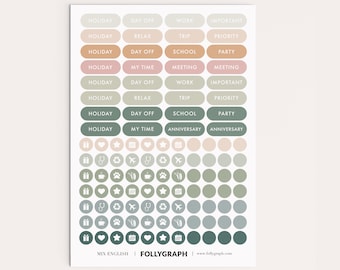 Stickers -  Mix English - Sheet with 109 stickers for Wall Planners, Calendars