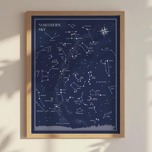 Impression de carte d'étoiles du ciel du Nord – affiche de la constellation, ensemble de petits astronomes, art mural carte du ciel, cadeau de rentrée
