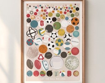 Póster de los 127 balones más icónicos / Edición limitada de arte deportivo y de cultura pop / Regalo único para fanáticos del deporte y geeks / Arte mural