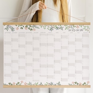Planner da parete accademico 2025 26 calendario botanico - foglie verdi 18x24 24x36 A2 50x70 70x100
