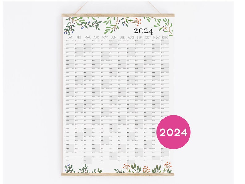 2024 Wall Planner in your language Personalized, Wall Planner 18x24 24x36 A2 50x70 70x100 zdjęcie 1