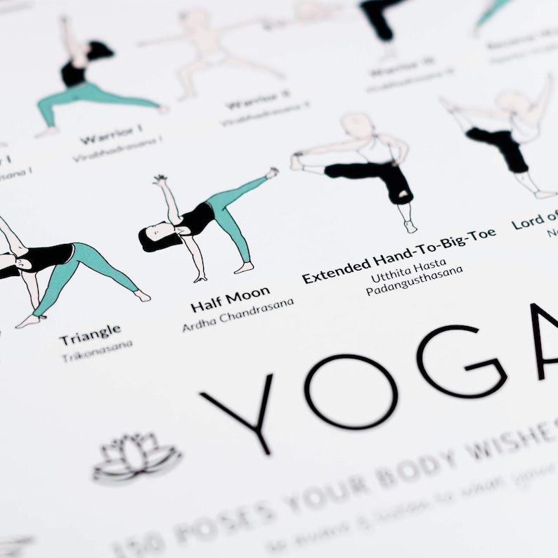 Yoga poster asanas 150 Poses Your Body Wishes to Practice, yoga print, yoga wall art, yoga art, yoga gift image 4