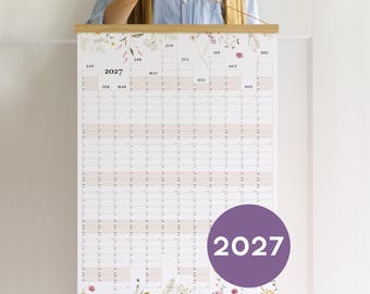 2027 Wall Planner in your language - Wildflowers Personalized Year Wall Calendar A2 50x70 70x100, watercolor planner