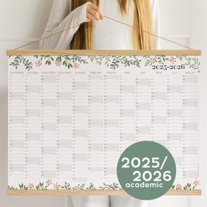 School Wall Planner 25 26 botanical - Academic Teacher Calendar, back to school, Personalized gift