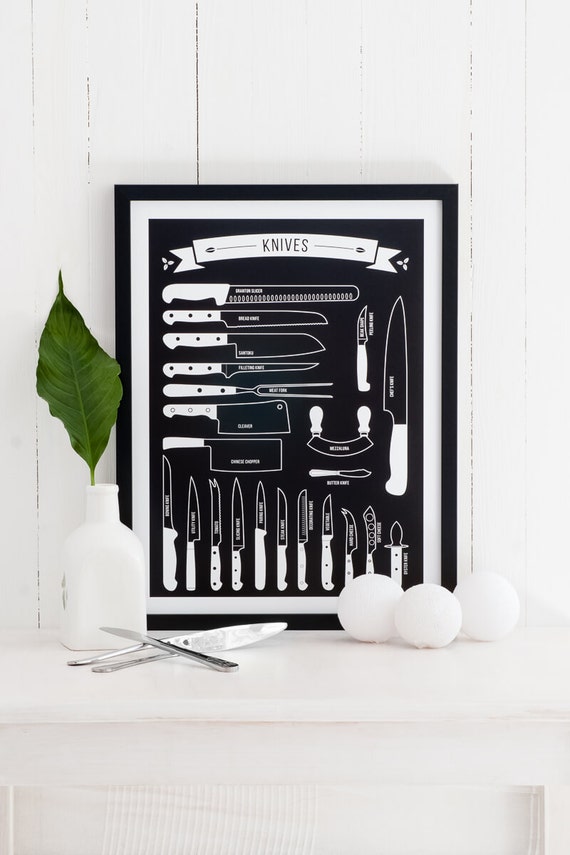 Types of Knives Kitchen Poster Scandinavian Design Art -