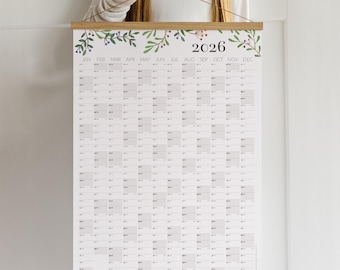 2026 muurplanner - jouw taal - gepersonaliseerde kalender, muurplanner A2 botanisch cadeau voor haar