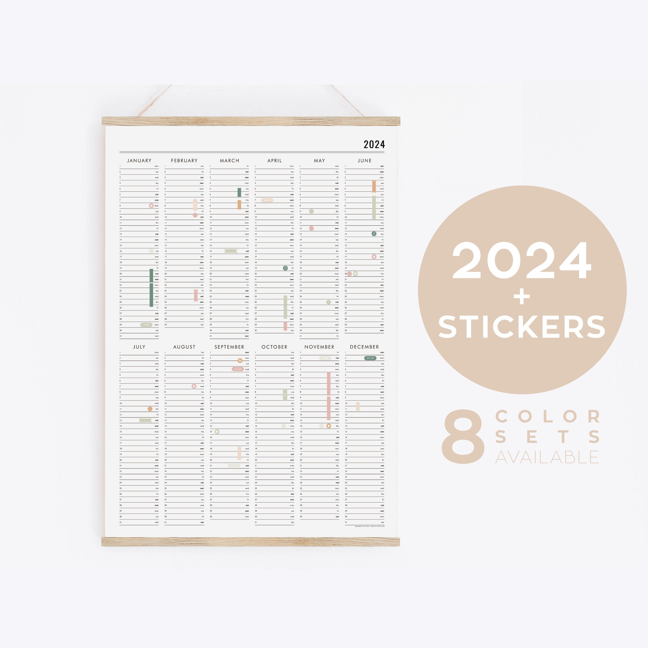 2024 Year Planner Wall Chart with 2024 Calendar ✓B3 size TEAL +FREE 200  Stickers