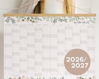 Schoolmuurplanner 2026-27 botanisch - academische lerarenkalender, terug naar school, gepersonaliseerd cadeau