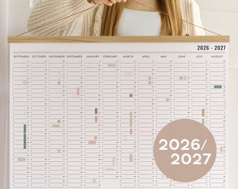 Planificador académico mural 2026-2027 con pegatinas - Calendario de pared, planificador del año escolar, regalo personalizado para profesores, regreso a clases, año fiscal