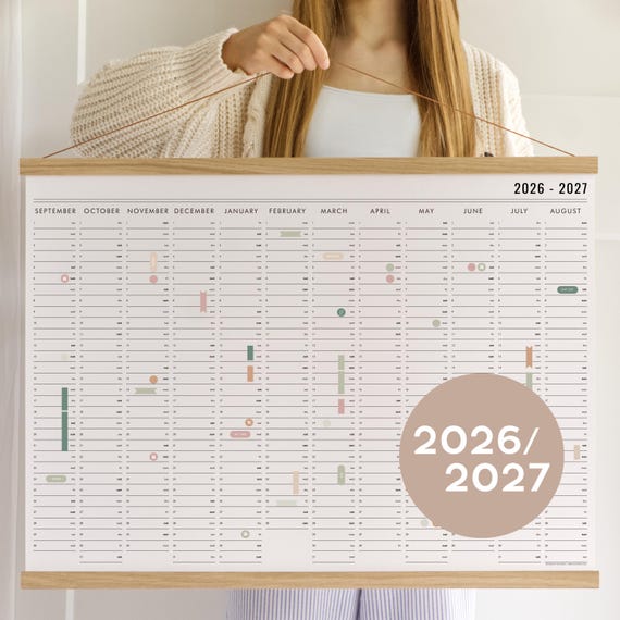 2026-2027 Academic Wall Planner with stickers - Wall Calendar, School Year Planner, Personalized teacher gift, back to school, fiscal year