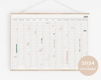 2024 Wall Planner with stickers - Wall Calendar, School Year Planner