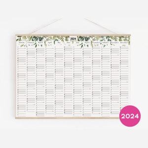 Wall Planner 2024 botanical - leaves green calendar 18x24 24x36 A2 50x70 70x100