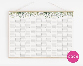 Wall Planner 2024 botanical - leaves green calendar 18x24 24x36 A2 50x70 70x100