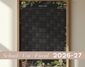 2026-2027 Wall Planner Black + white markers - Personalized botanical wall calendar gift for her