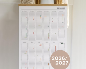 Planificador mural 2026-2027 con pegatinas - Calendario académico mural, planificador del año escolar, regreso a clases para maestros, año fiscal
