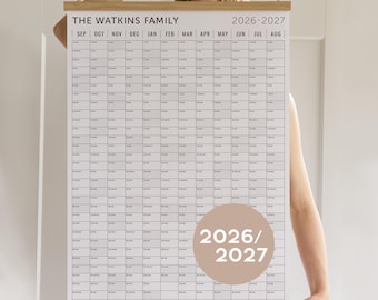 Academic Wall Planner 2026 2027 in your language - Fiscal Year, Block Student Planner, Personalized Gift