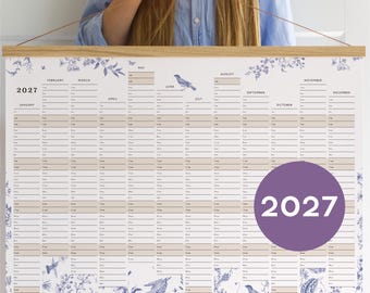 2027 Wall Planner with birds | personalized family calendar | english, german or any other language