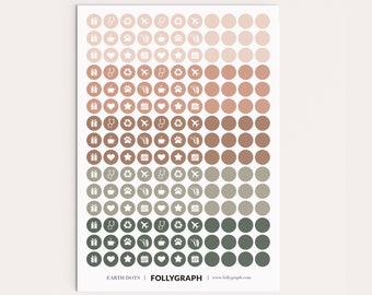 Bogen mit 165 Stickern - Punkte Erde - für Wandplaner, Kalender, Journal, Tagebuch