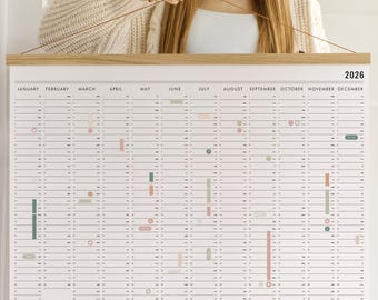 2026 Wall Planner with stickers - Wall Calendar, Year Planner, Personalized gift, Custom Family Calendar