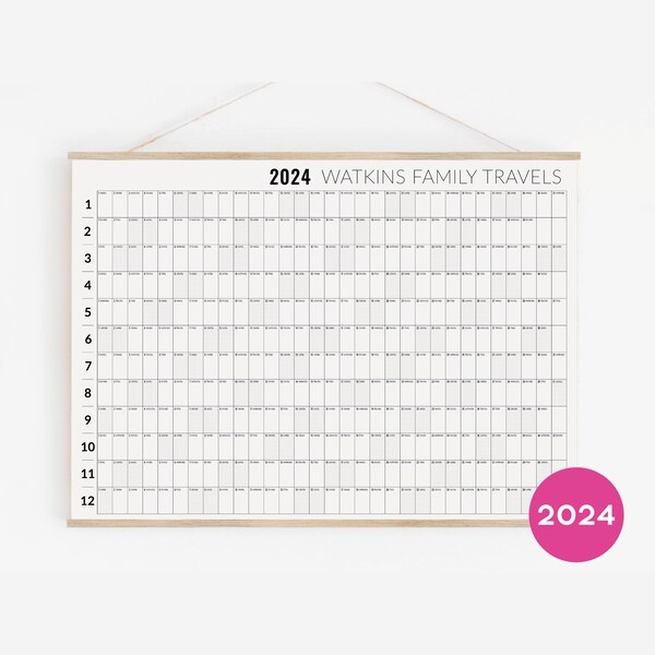 2024 Wall Planner Personalized in your language - Wall Calendar minimal horizontal