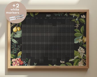 2027 Wall Planner with markers - Black Calendar - personalized gift for her, many languages