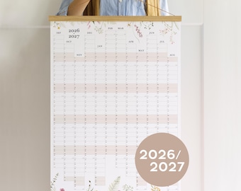 2026-2027 School Wall Planner in your language - Wildflowers Personalized Academic Year Wall Calendar A2 50x70 70x100