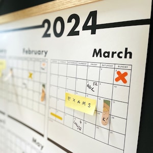 2024 Wall Planner XXL in your language Large Personalized, Wooden Hangers, Office Planner image 2