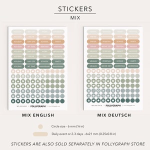 Stickers Mix German Sheet with 109 stickers for Wall Planners, Calendars zdjęcie 2