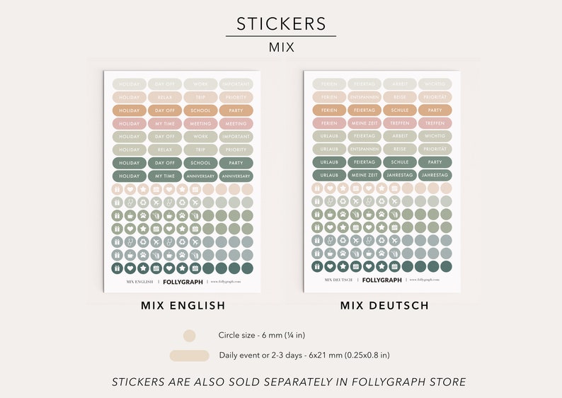 Stickers Mix German Sheet with 109 stickers for Wall Planners, Calendars zdjęcie 2