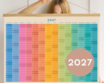 2027 Wall Planner 14 MONTHS - Personalized, Rainbow Wall Planner  A2 50x70 70x100
