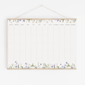 Calendário de aniversário perpétuo, planejador de parede WILDFLOWERS - calendário de prado 18x24 24x36 A2 50x70 70x100