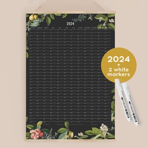 2024 Wall Planner Black white markers botanical Personalized, Wall Calendar in your language image 1