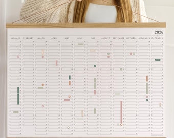 2026 Wall Planner with stickers - Wall Calendar, Year Planner, Personalized gift, Custom Family Calendar