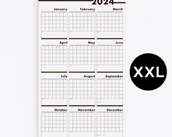 2024 Wall Planner XXL in your language Large - Personalized, Wooden Hangers, Office Planner