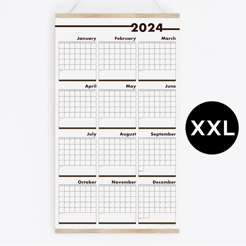 2024 Wall Planner XXL in your language Large Personalized, Wooden Hangers, Office Planner image 1