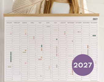 2027 Wall Planner with stickers - Wall Calendar, Year Planner, Personalized gift, Custom Family Calendar