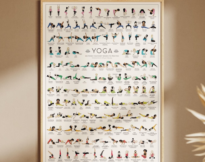 Yoga Asanas Guide Poster Multicultural - 150 Poses | Yoga Wall Art | Yoga Gift for Enthusiasts