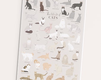 The World of Cats - Cadeau pour animaux de compagnie - affiche de races de chats, art du chat, impression de chat