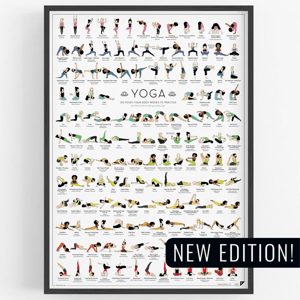 Yoga Poster NEW EDITION - 150 Poses Your Body Wishes to Practice, yoga asanas, yoga print, yoga wall art, yoga art, yoga gift