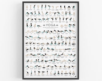 Yoga poster asanas - 150 Poses Your Body Wishes to Practice, yoga print, yoga wall art, yoga art, yoga gift