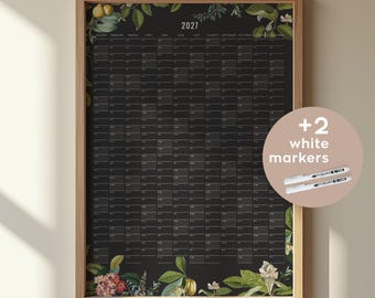 2027 Wall Planner Black + white markers botanical - Personalized, Wall Calendar in your language