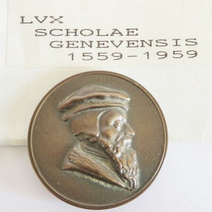Bronze Medallion LVX Scholae Genevensis 1559-1959 Medal