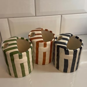 Keramik wiederverwendbare Kaffeetasse | gestreifte Tasse zum Mitnehmen | Muttertagsgeschenk
