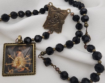 Black Seven Sorrows Of Mary Rosary ~ Catholic Chaplet ~ Handmade Religious Gift